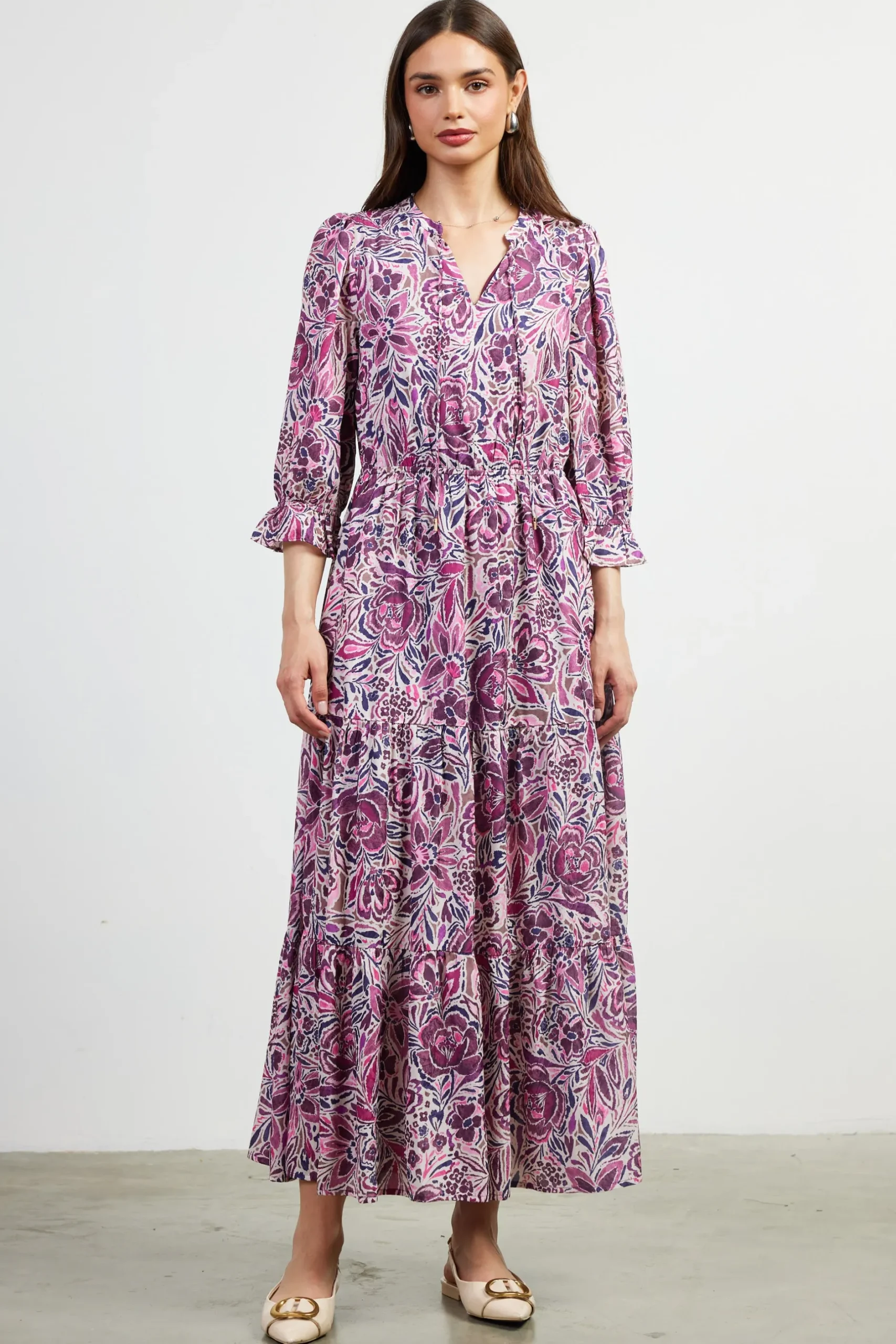 SKIES ARE BLUE Maxi Dresses*Jacquard Floral Motif Maxi Dress Plum-multi