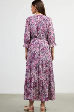 SKIES ARE BLUE Maxi Dresses*Jacquard Floral Motif Maxi Dress Plum-multi