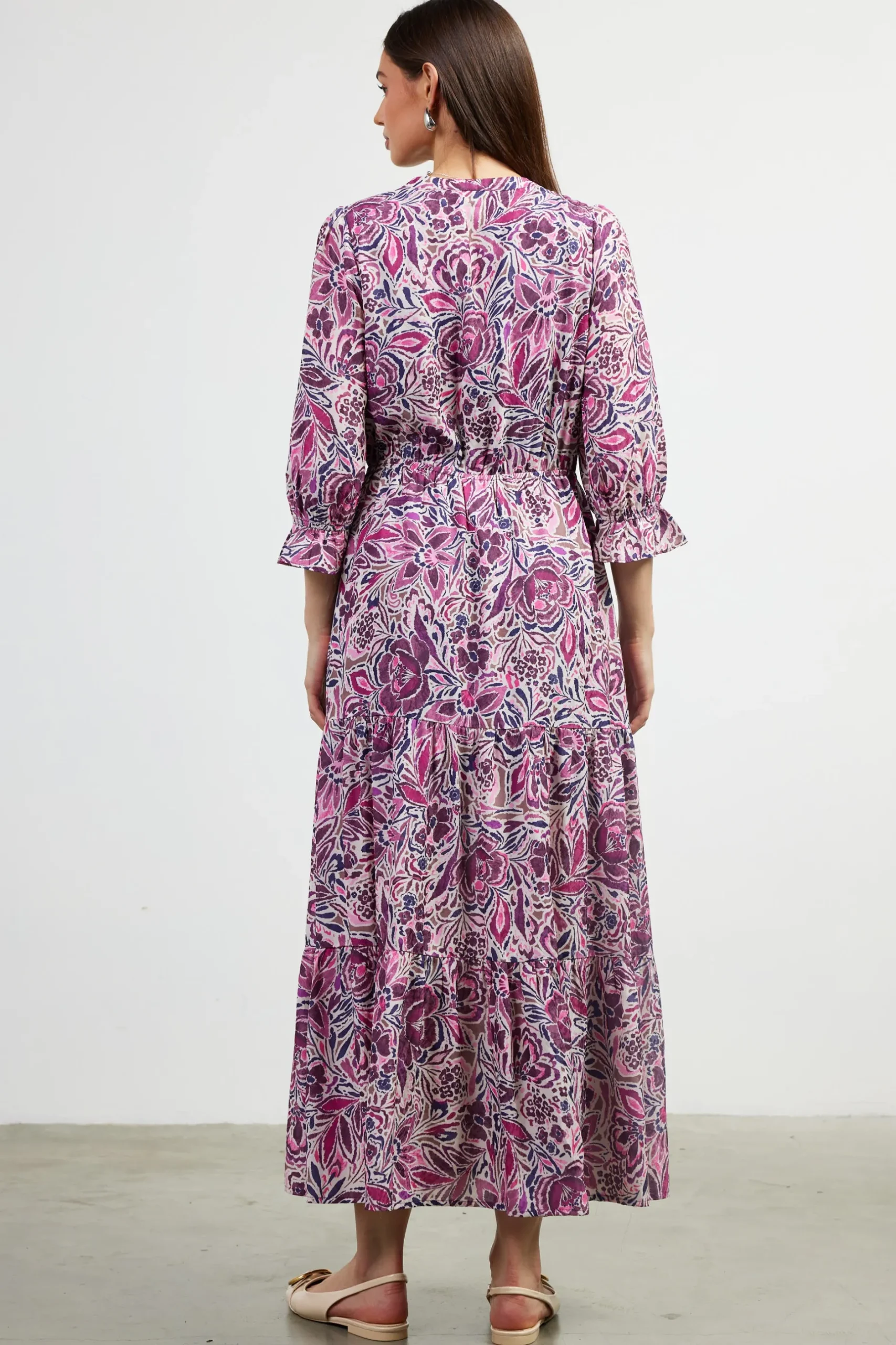 SKIES ARE BLUE Maxi Dresses*Jacquard Floral Motif Maxi Dress Plum-multi
