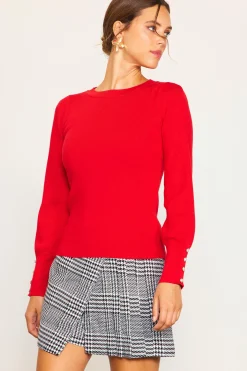 SKIES ARE BLUE Sweaters*Jewel Detail Longsleeve Sweater Red