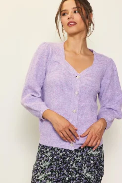 SKIES ARE BLUE Sweaters*Jewelry Button Puff Sleeve Cardigan Lavender