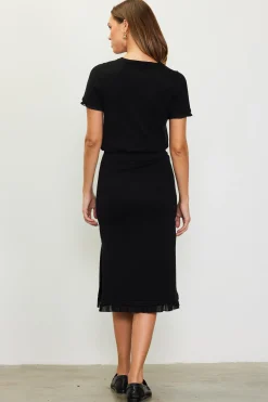 SKIES ARE BLUE Skirts*Knit Midi Ruffle Detail Skirt Black