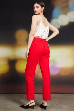 SKIES ARE BLUE Pants*Knit Pintuck Trouser Scarletred