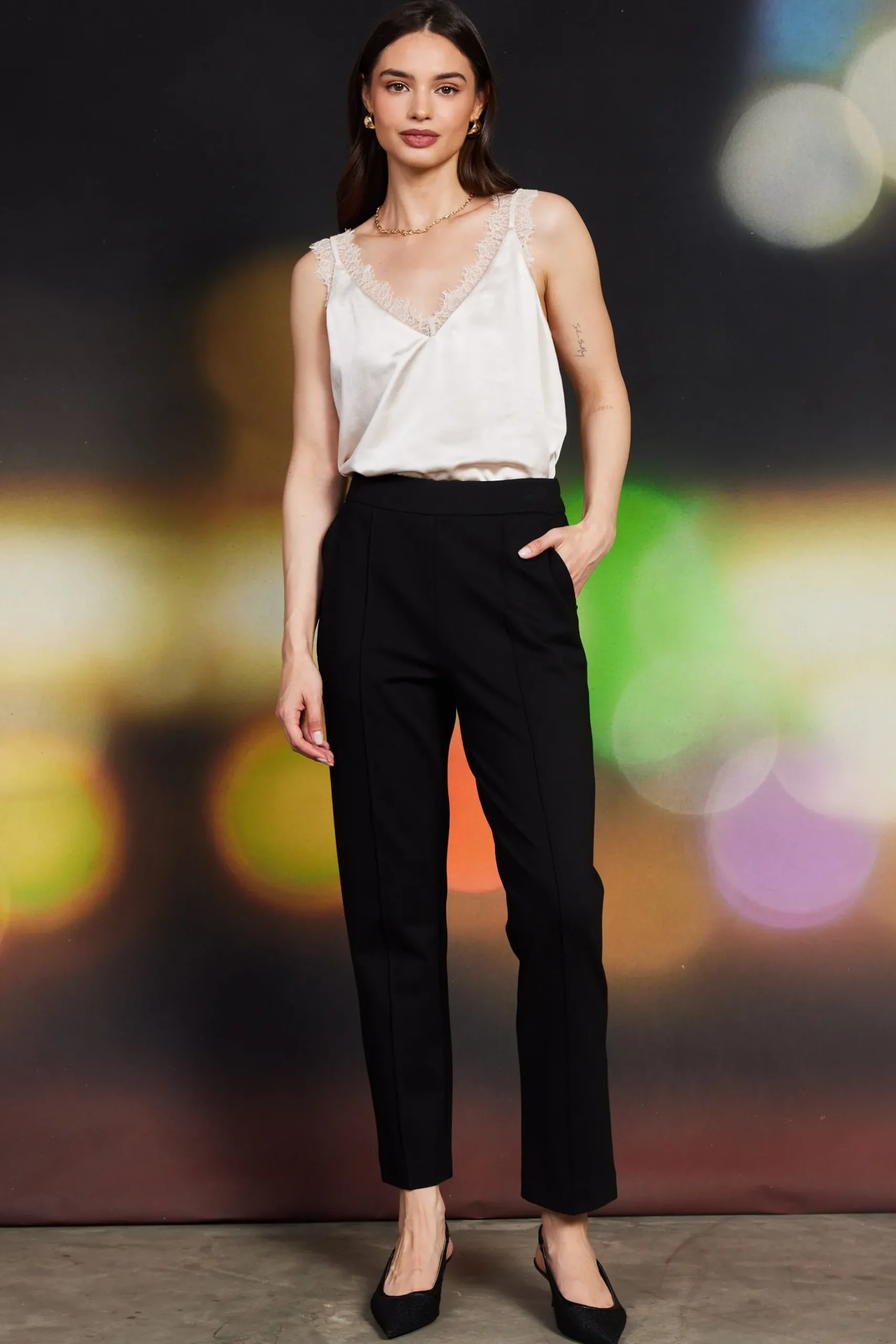 SKIES ARE BLUE Pants*Knit Pintuck Trouser Black
