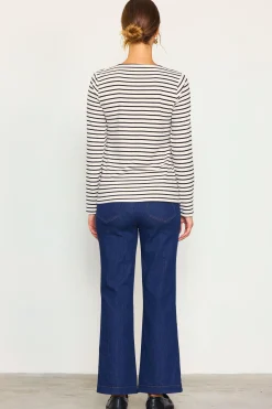 SKIES ARE BLUE Long Sleeve Tops*Knit Striped Longsleeve Top Cream-black