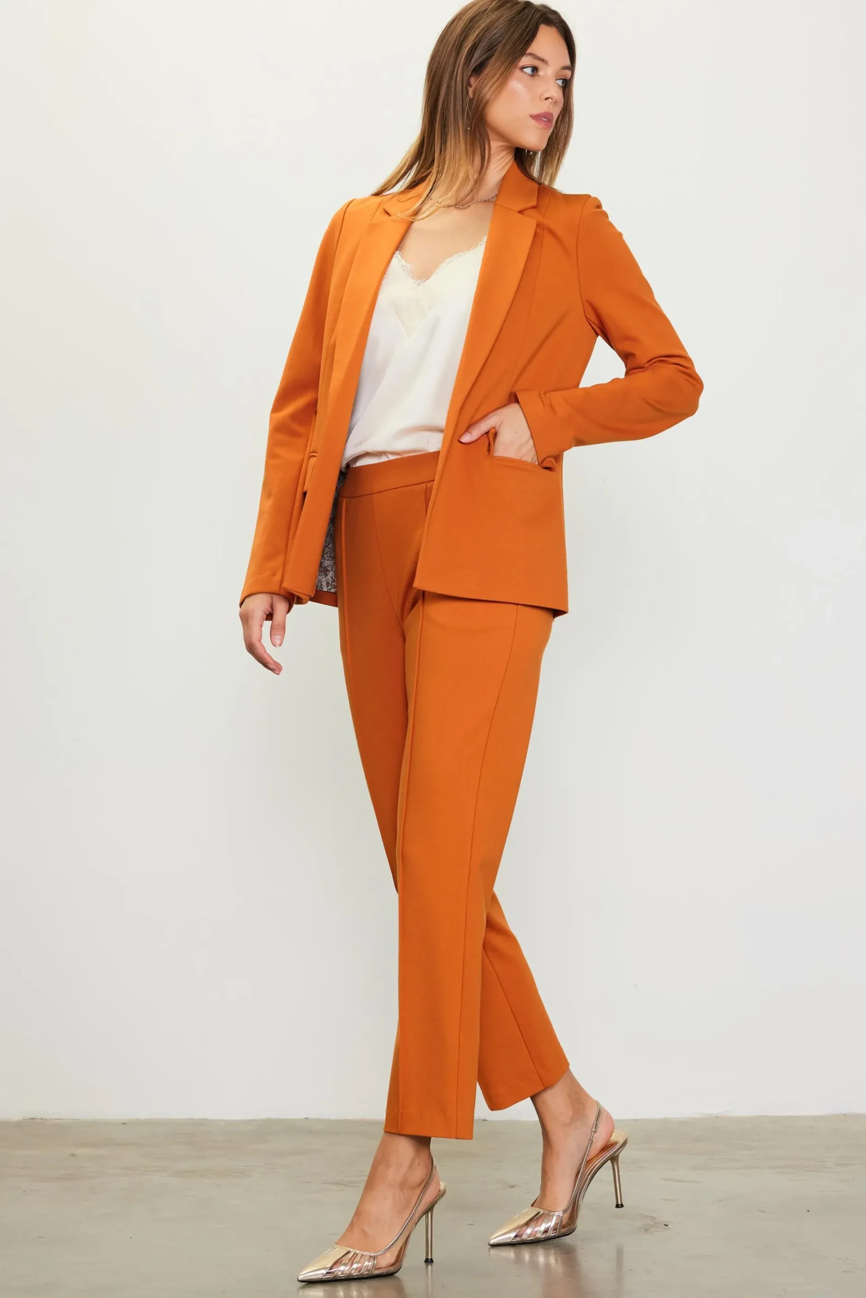 SKIES ARE BLUE Blazers*Knit Tailored Blazer Mustard