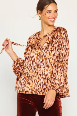 SKIES ARE BLUE Blouses|Long Sleeve Tops*Leopard Print Longsleeve Blouse Brown-ivory