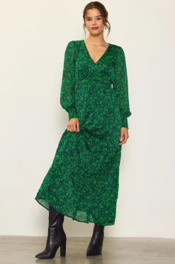 SKIES ARE BLUE Maxi Dresses*Lily Print Longsleeve Maxi Dress Spearmintnavy