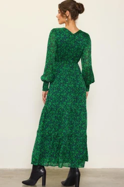 SKIES ARE BLUE Maxi Dresses*Lily Print Longsleeve Maxi Dress Spearmintnavy