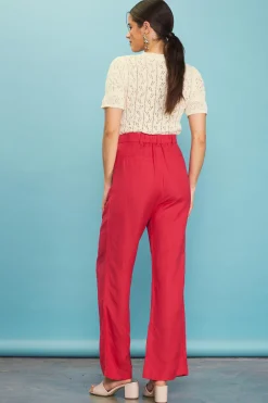 SKIES ARE BLUE Pants*Linen Blend Wide Leg Trousers Cherry