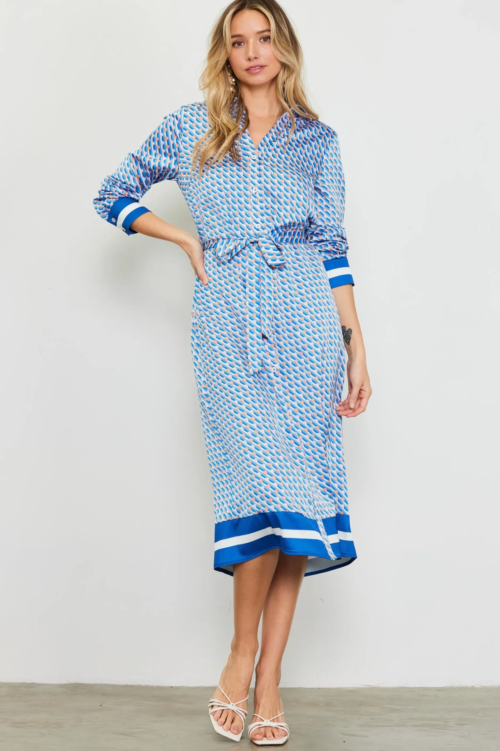 SKIES ARE BLUE Midi Dresses*Livia Bandana Print Shirt Dress Multi-blue-orange