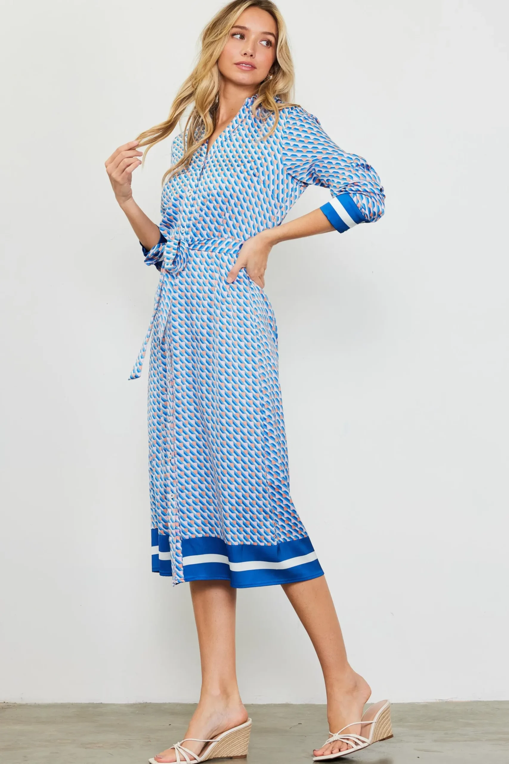 SKIES ARE BLUE Midi Dresses*Livia Bandana Print Shirt Dress Multi-blue-orange