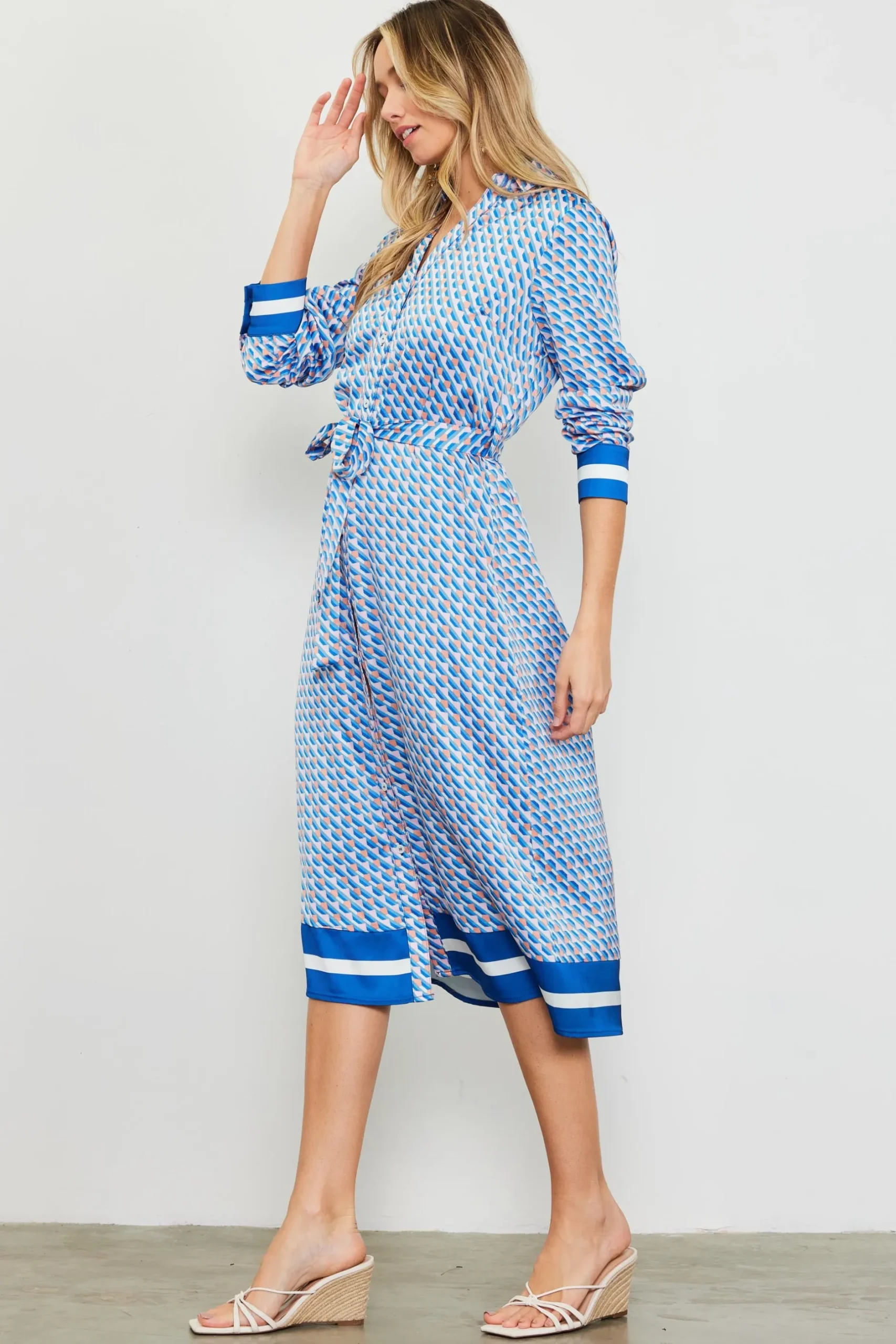 SKIES ARE BLUE Midi Dresses*Livia Bandana Print Shirt Dress Multi-blue-orange