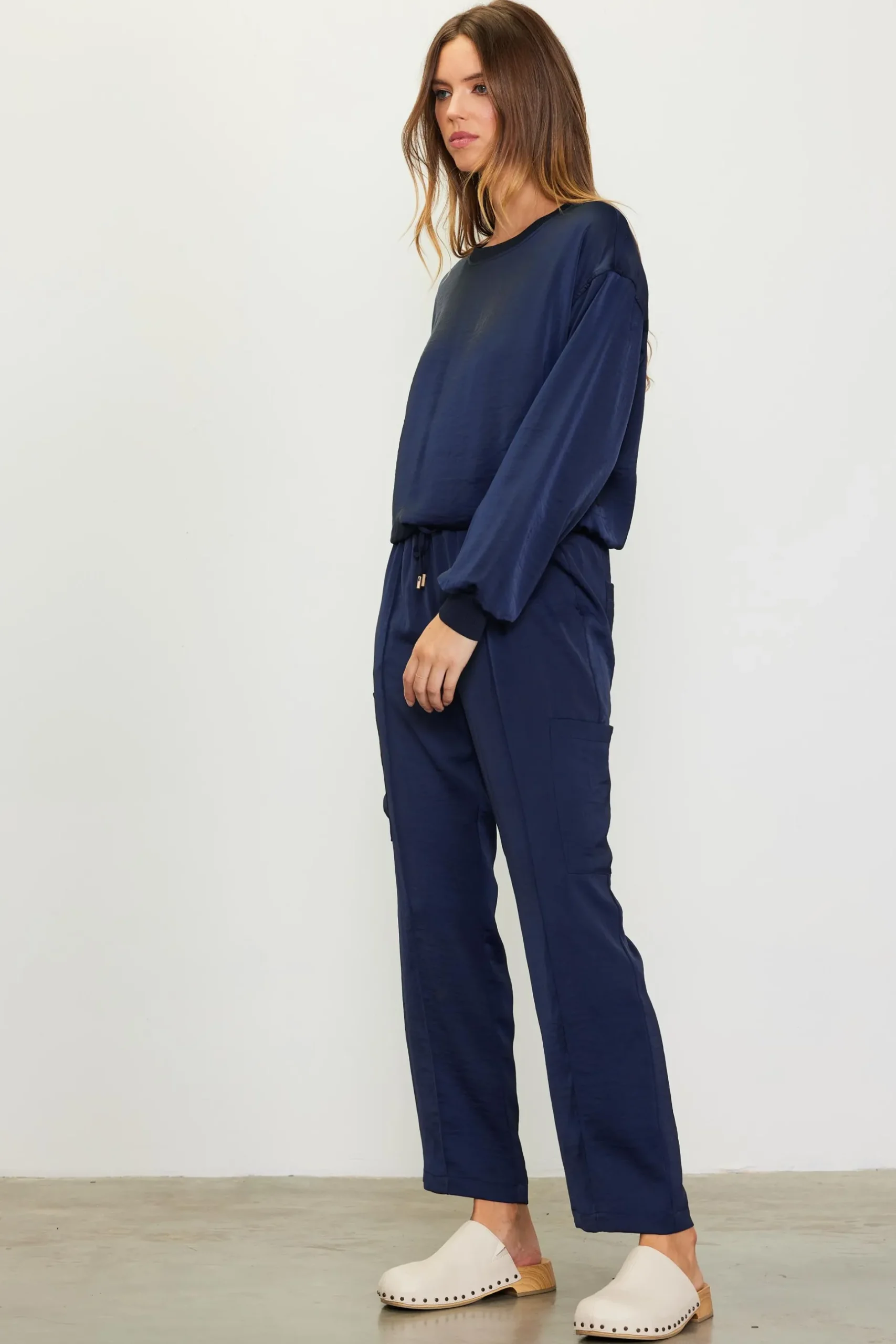 SKIES ARE BLUE Long Sleeve Tops*Longsleeve Bubble Top Navy