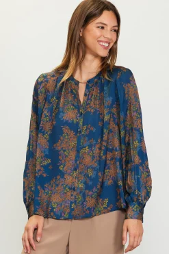 SKIES ARE BLUE Blouses|Long Sleeve Tops*Longsleeve Buttondown Blouse Teal-mustard