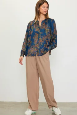 SKIES ARE BLUE Blouses|Long Sleeve Tops*Longsleeve Buttondown Blouse Teal-mustard