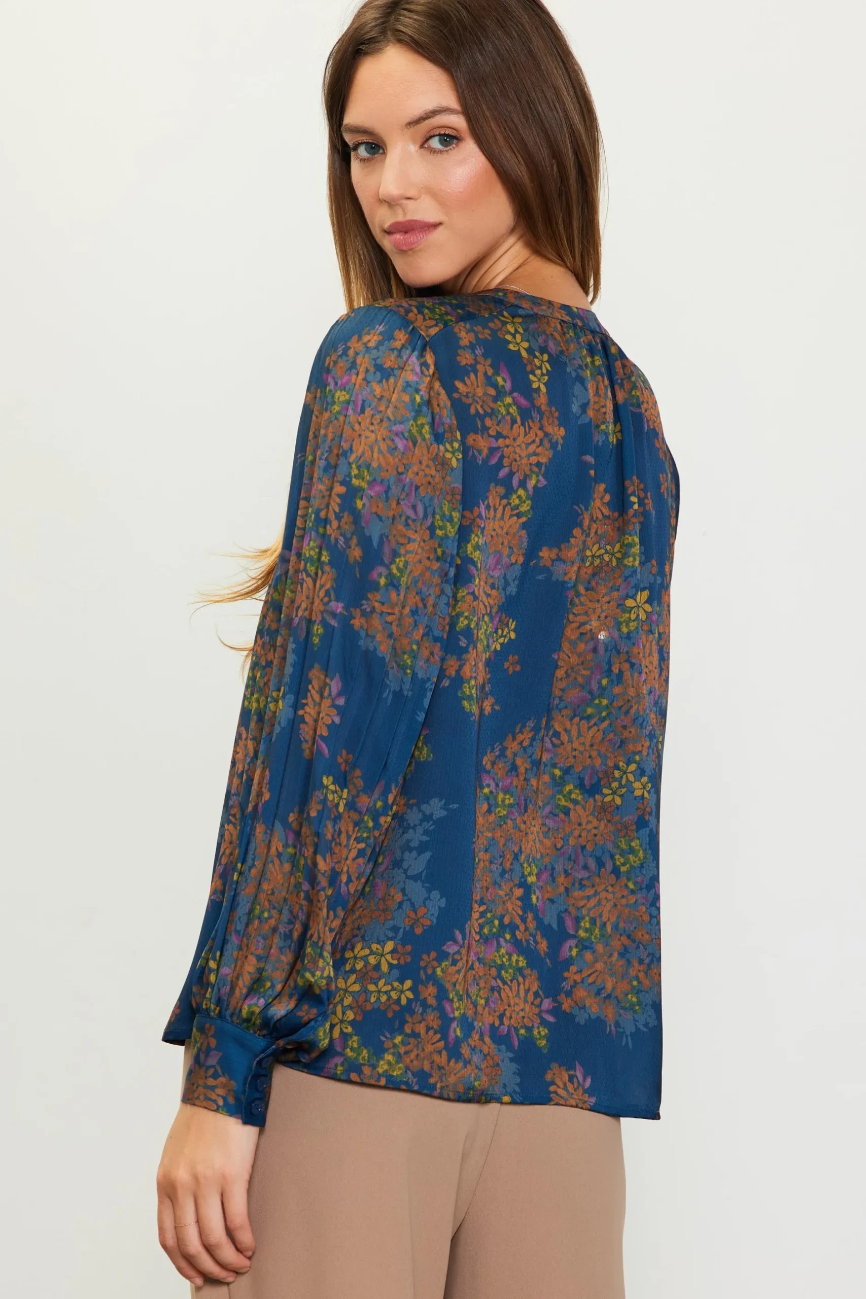SKIES ARE BLUE Blouses|Long Sleeve Tops*Longsleeve Buttondown Blouse Teal-mustard