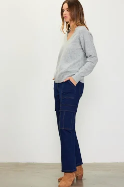 SKIES ARE BLUE Long Sleeve Tops|Sweaters*Longsleeve V Neck Sweater Grey