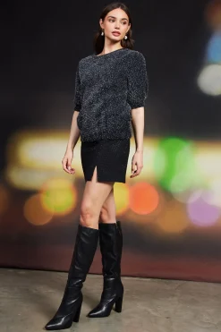 SKIES ARE BLUE Sweaters*Lurex Fuzzy Sweater Navy