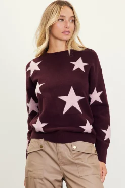 SKIES ARE BLUE Sweaters*Lurex Star Print Sweater Burgundy