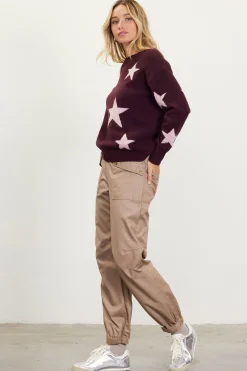 SKIES ARE BLUE Sweaters*Lurex Star Print Sweater Burgundy