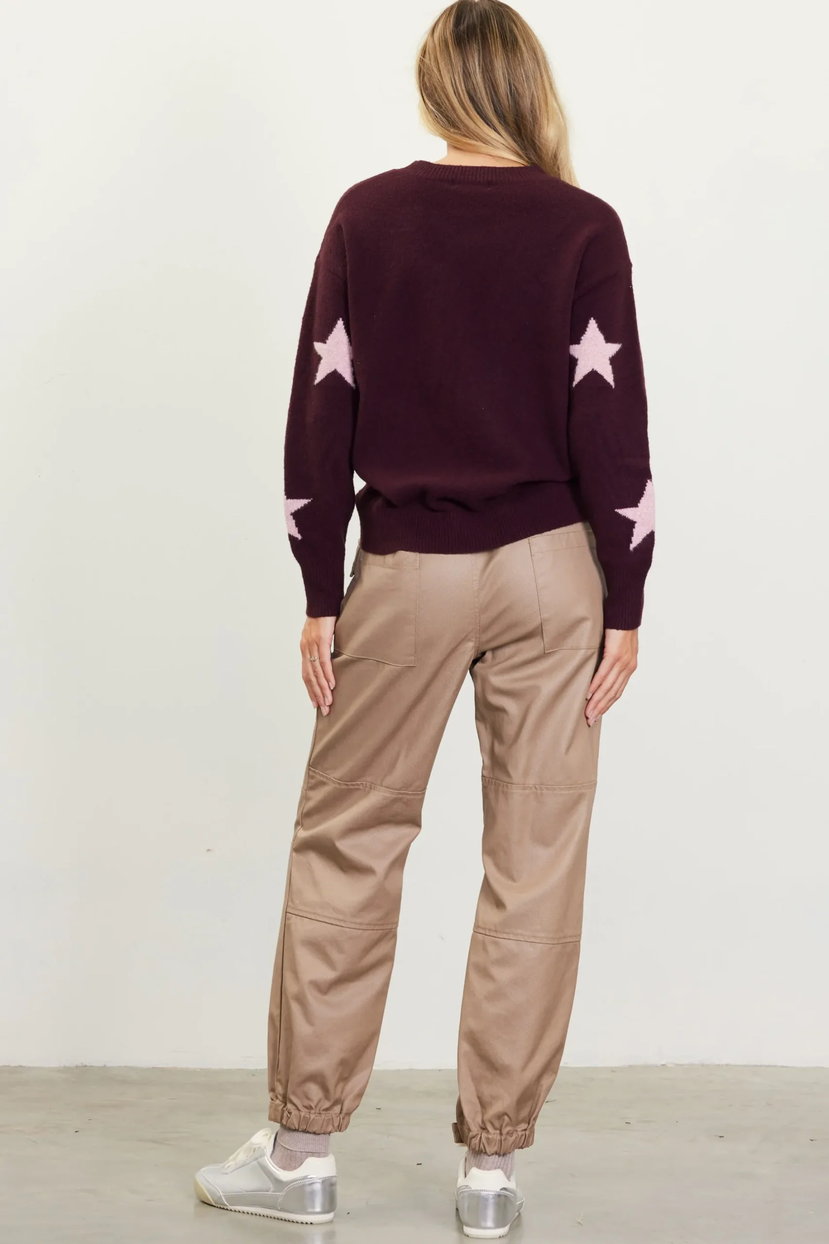 SKIES ARE BLUE Sweaters*Lurex Star Print Sweater Burgundy