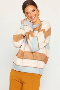 SKIES ARE BLUE Sweaters*Lurex Stripe Oversized Sweater Cream-camel