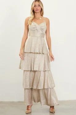 SKIES ARE BLUE Maxi Dresses*Lurex Tiered Maxi Dress Gold