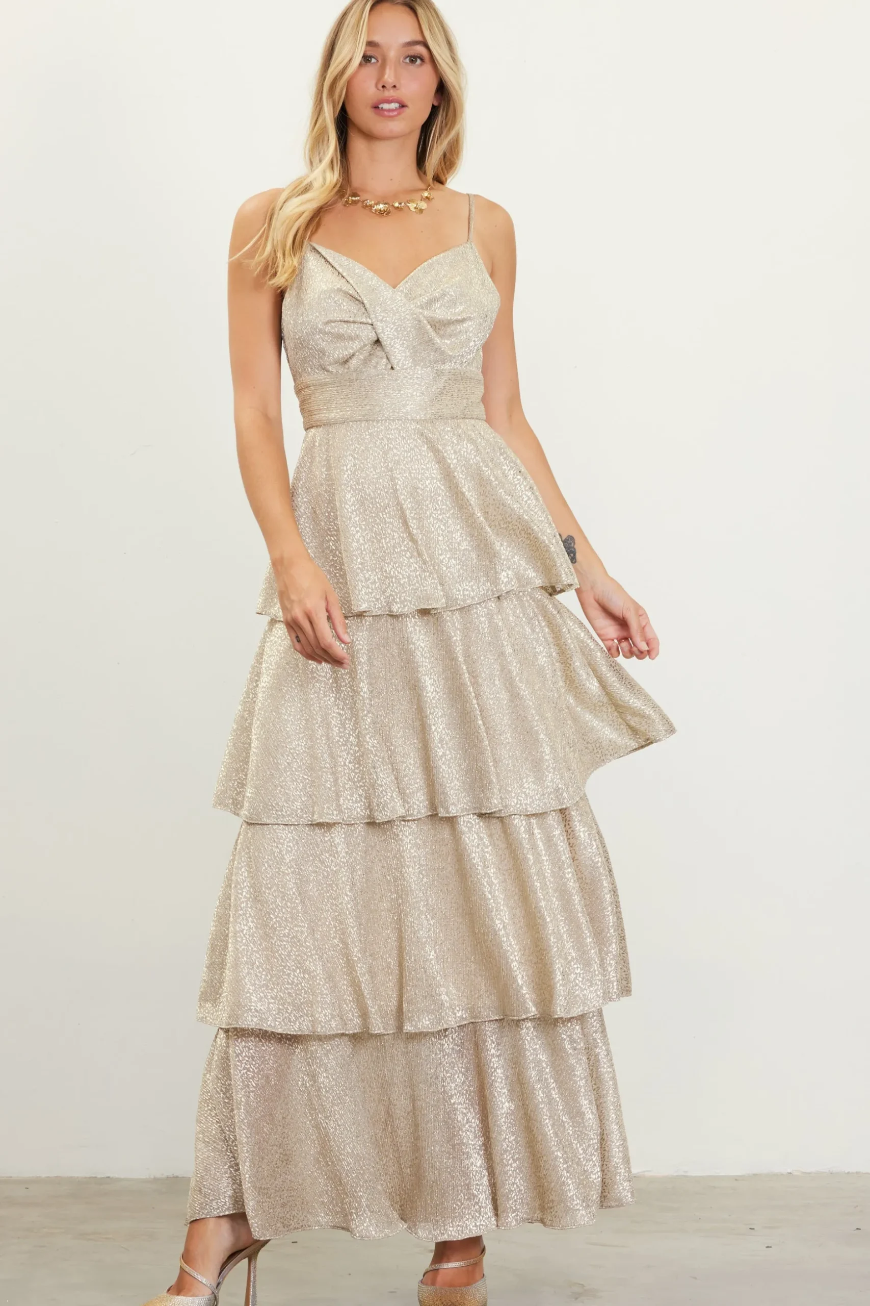 SKIES ARE BLUE Maxi Dresses*Lurex Tiered Maxi Dress Gold