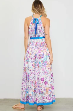 SKIES ARE BLUE Maxi Dresses*Magnolia Border Print Halter Neck Maxi Dress Floralcapriblue