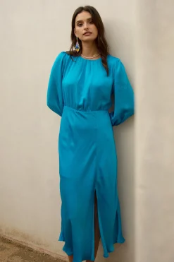 SKIES ARE BLUE Midi Dresses*Mariela Front Slit Midi Dress Azureblue