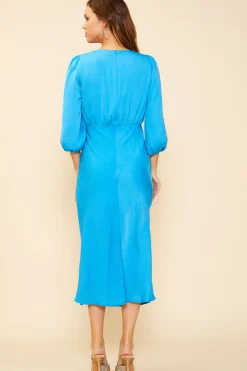 SKIES ARE BLUE Midi Dresses*Mariela Front Slit Midi Dress Azureblue
