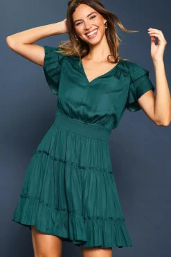SKIES ARE BLUE Mini Dresses*Maya Short Sleeve Ruffled Mini Dress Gemstonegreen