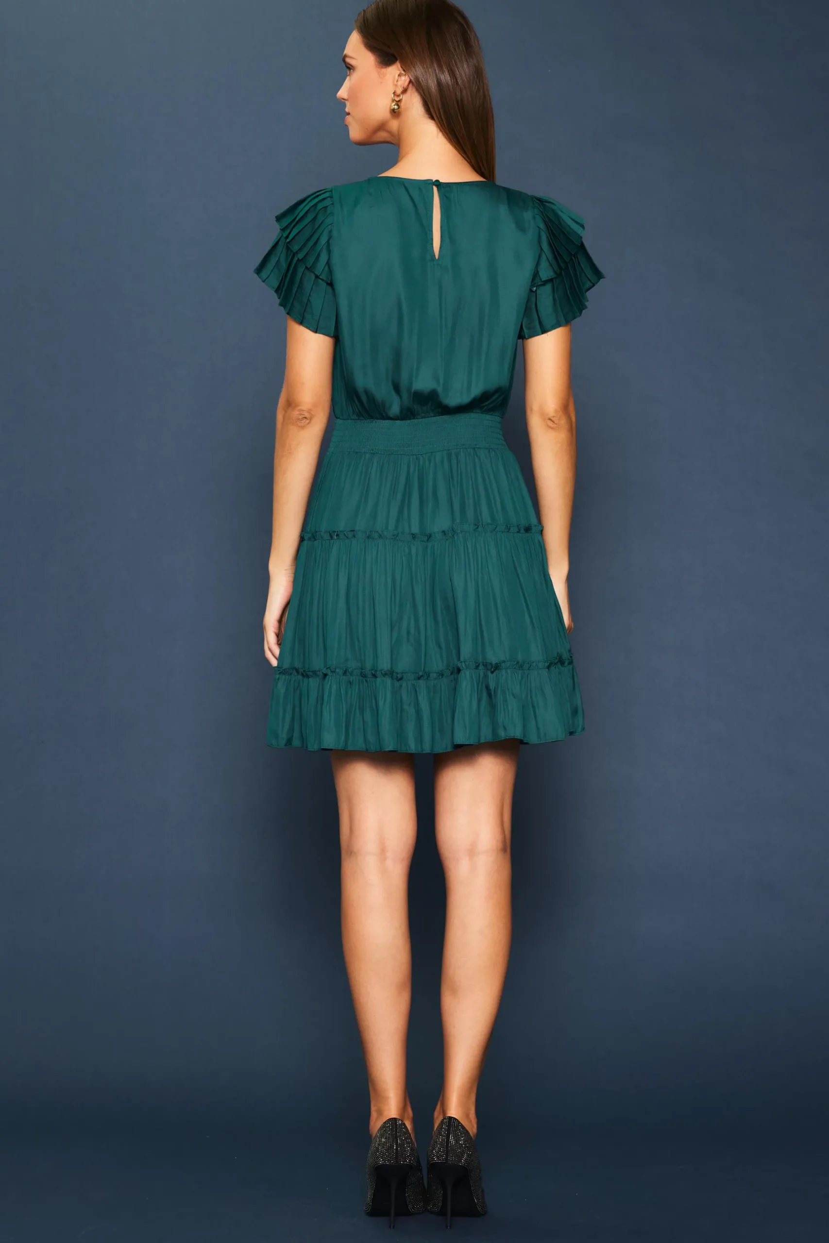 SKIES ARE BLUE Mini Dresses*Maya Short Sleeve Ruffled Mini Dress Gemstonegreen