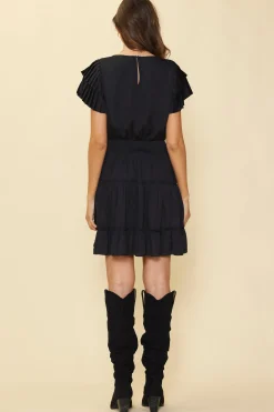 SKIES ARE BLUE Mini Dresses*Maya Short Sleeve Ruffled Mini Dress Black