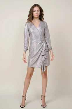 SKIES ARE BLUE Mini Dresses*Metallic Ruffled Mini Dress Silver