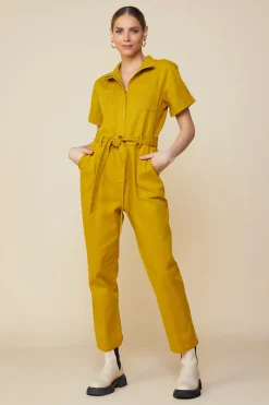SKIES ARE BLUE Jumpsuits*Millie Utility Zip Jumpsuit Goldengreen