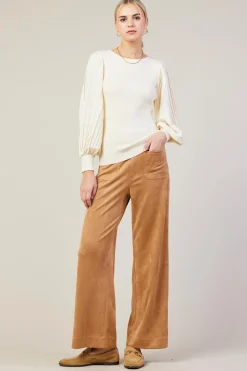 SKIES ARE BLUE Long Sleeve Tops*Mixed Media Pleated Sleeve Top Cream