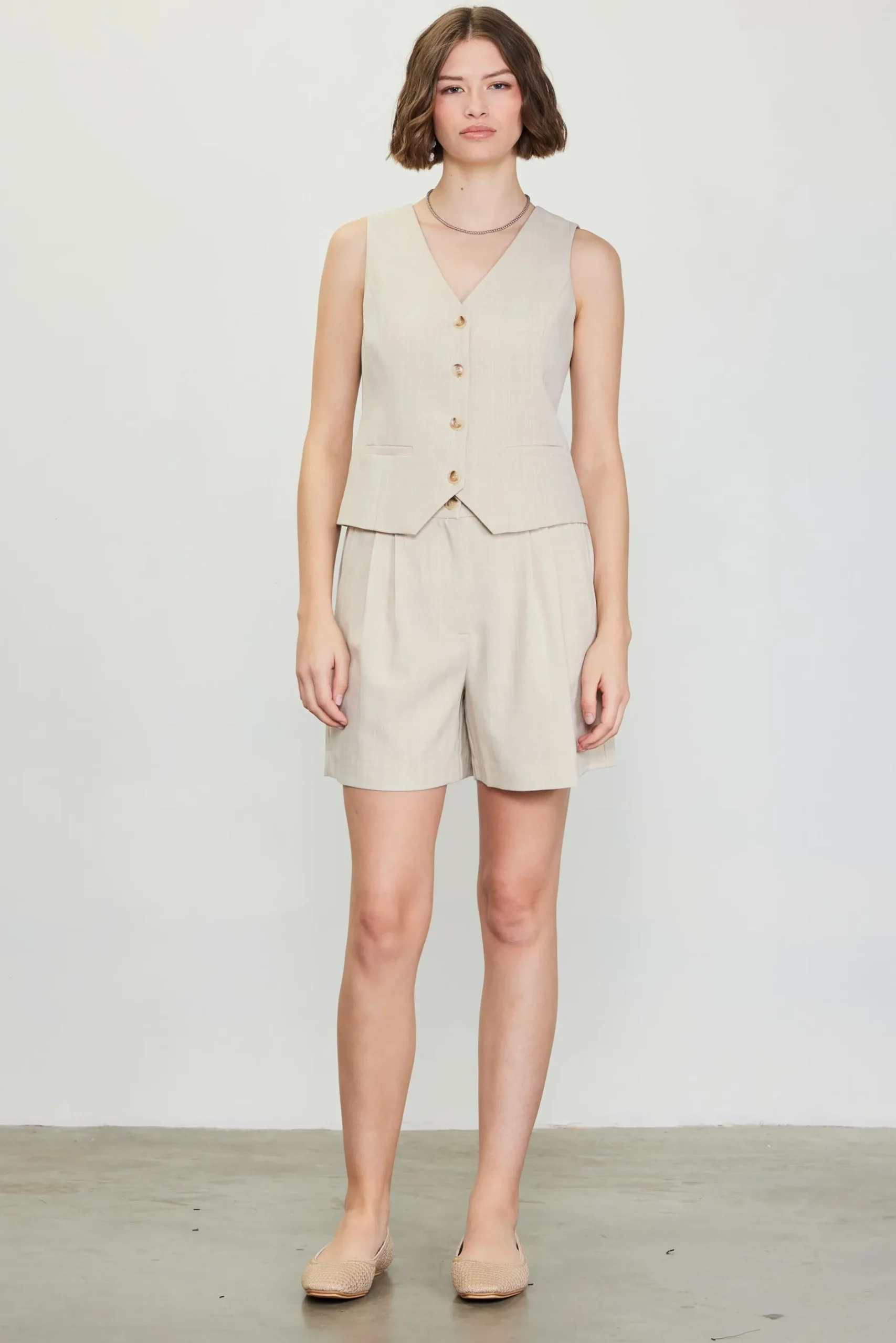 SKIES ARE BLUE Shorts*Mélange Pleated Shorts Beige