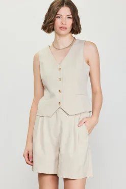 SKIES ARE BLUE Sleeveless Tops*Mélange Tailored Vest Beige