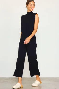 SKIES ARE BLUE Short Sleeve Tops*Mock Neck Sleeveless Knit Top Black