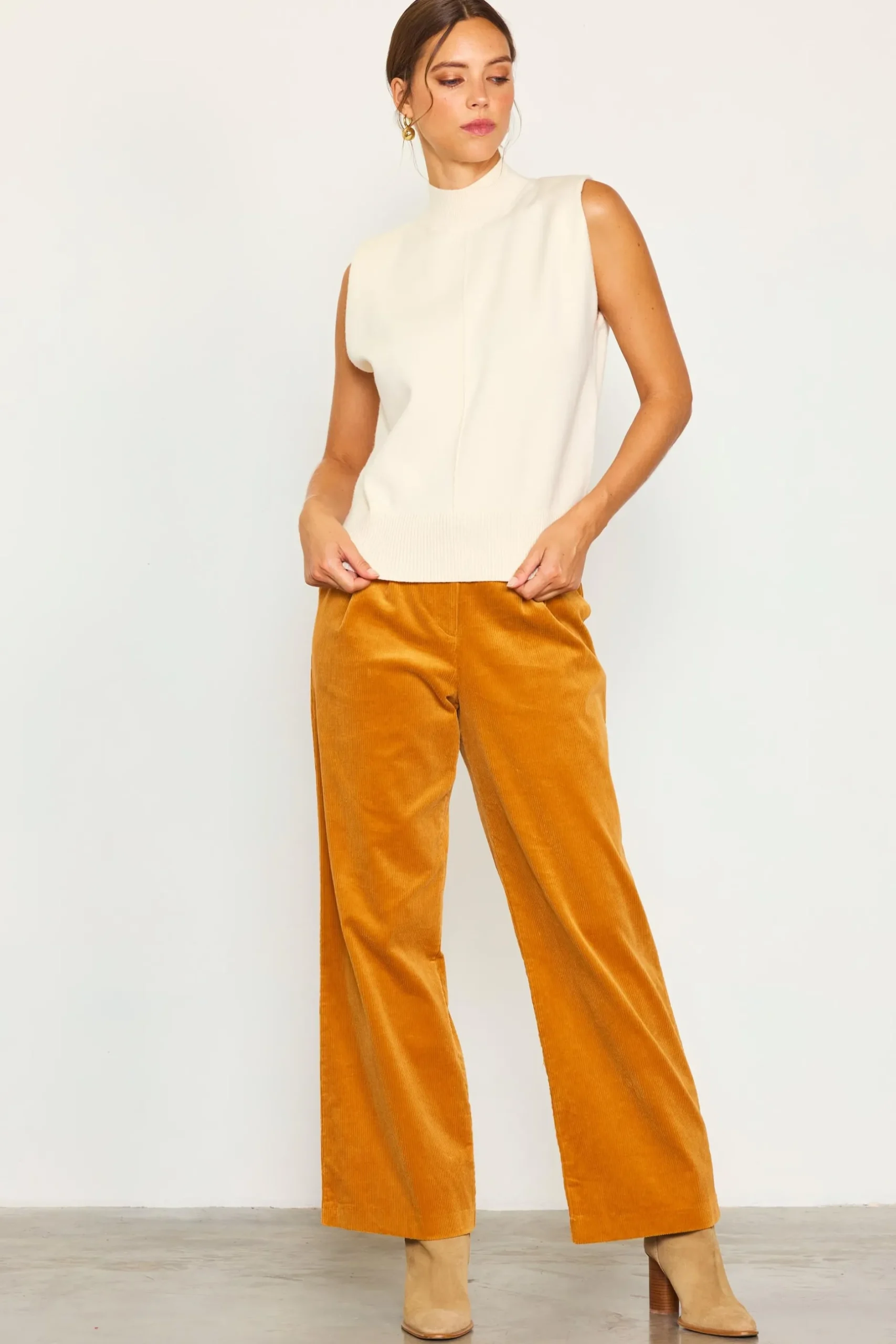 SKIES ARE BLUE Short Sleeve Tops*Mock Neck Sleeveless Knit Top Cream