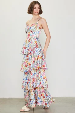 SKIES ARE BLUE Maxi Dresses*Natalia Floral Tiered Maxi Dress White-red