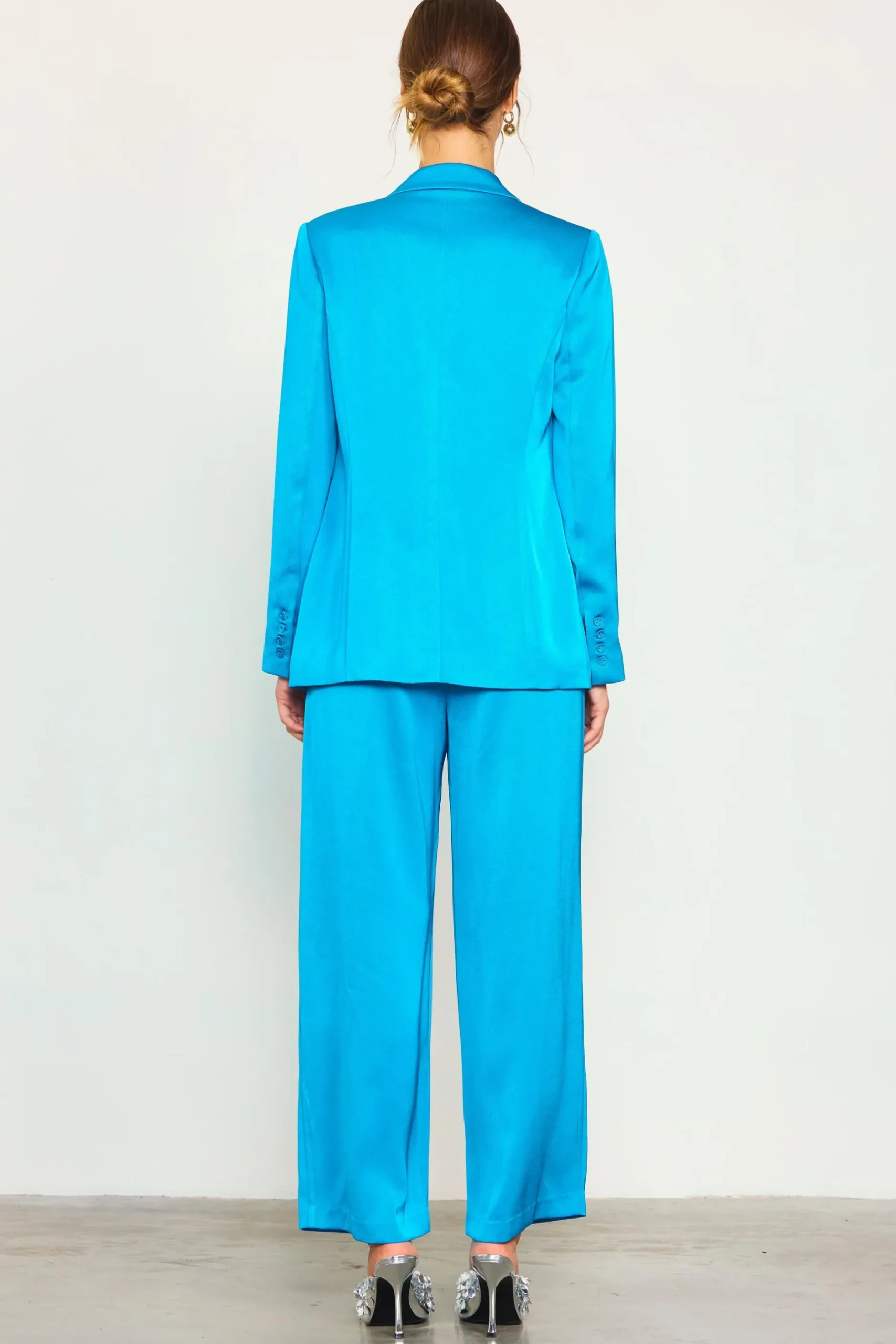 SKIES ARE BLUE Blazers*Neon Satin Welt Pocket Blazer Turquoise