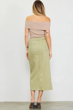SKIES ARE BLUE Short Sleeve Tops*Off Shoulder Ribbed Knit Top Taupe
