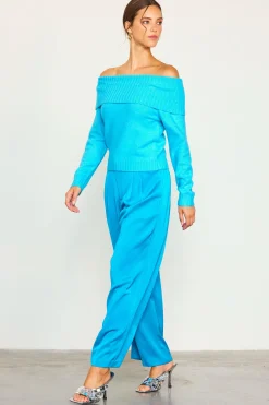 SKIES ARE BLUE Long Sleeve Tops|Sweaters*Off Shoulder Sweater Lightturquoise