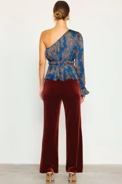 SKIES ARE BLUE Long Sleeve Tops*One Shoulder Pleated Top Teal-mustard