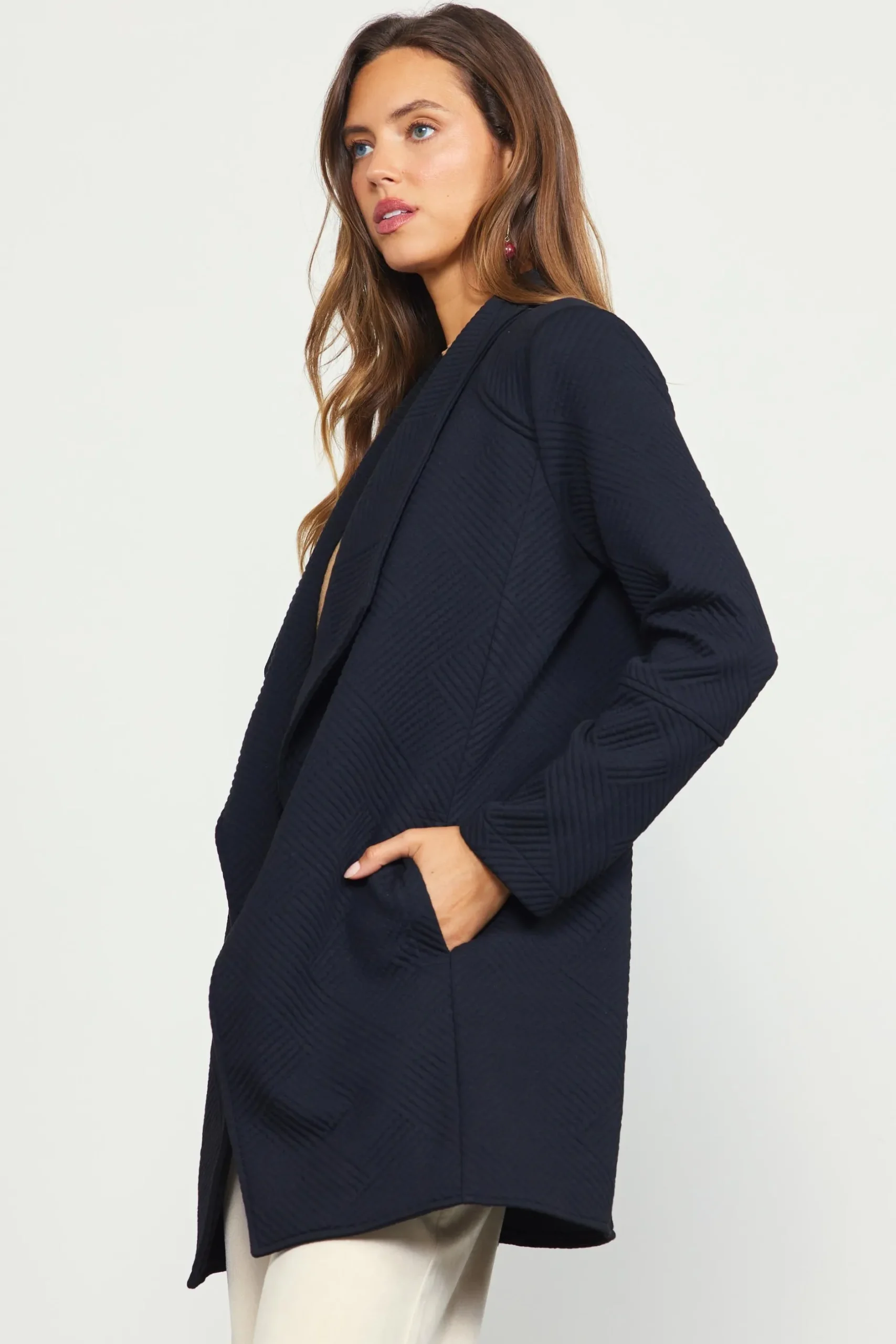 SKIES ARE BLUE Outerwear*Open Front Knit Cardigan Black