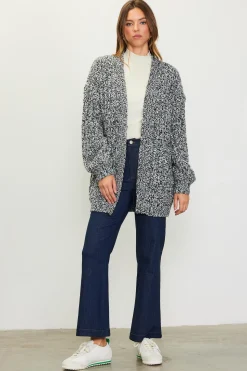 SKIES ARE BLUE Outerwear|Sweaters*Open Front Marled Cardigan Cream-black