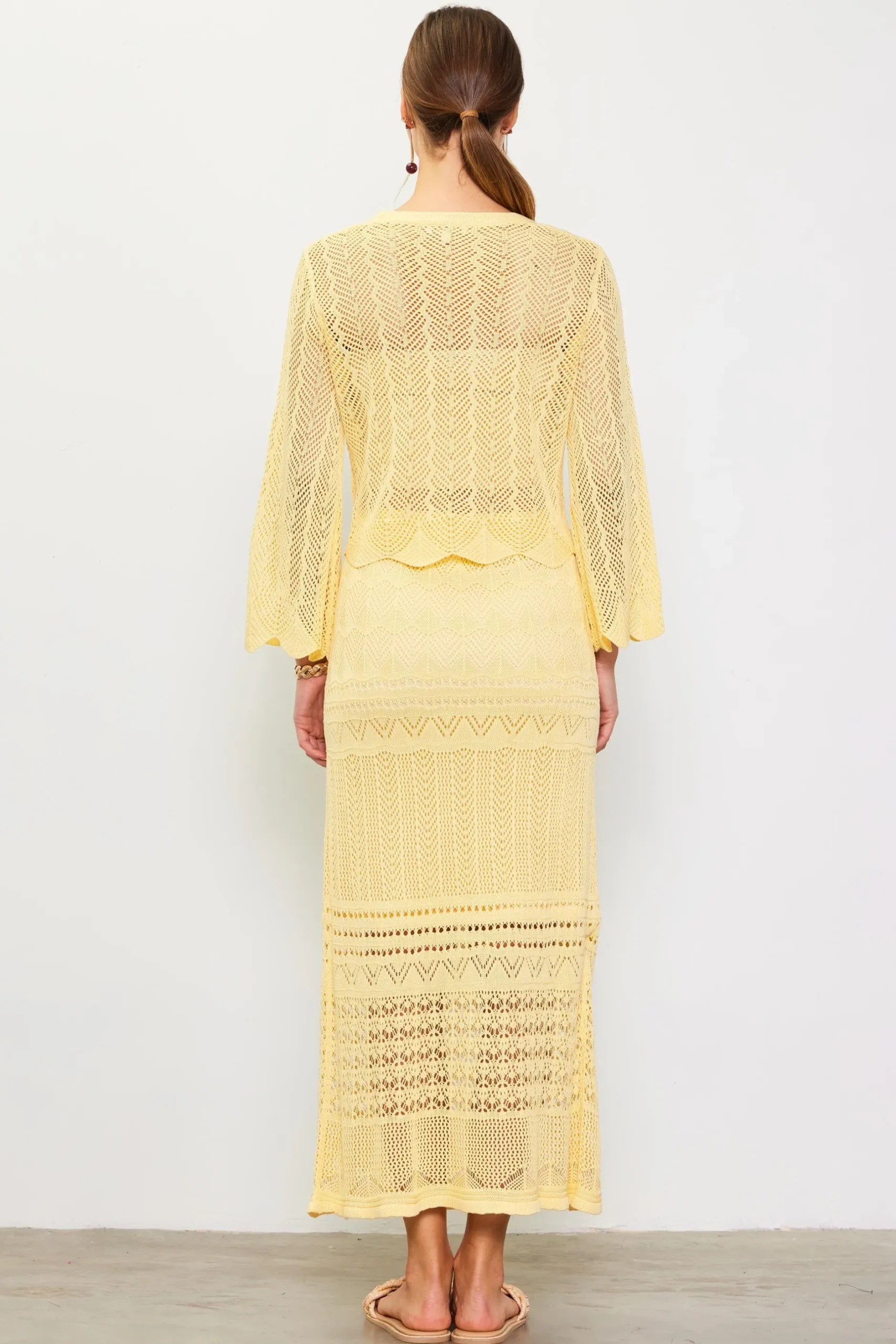 SKIES ARE BLUE Skirts*Open Knit Midi Skirt Banana